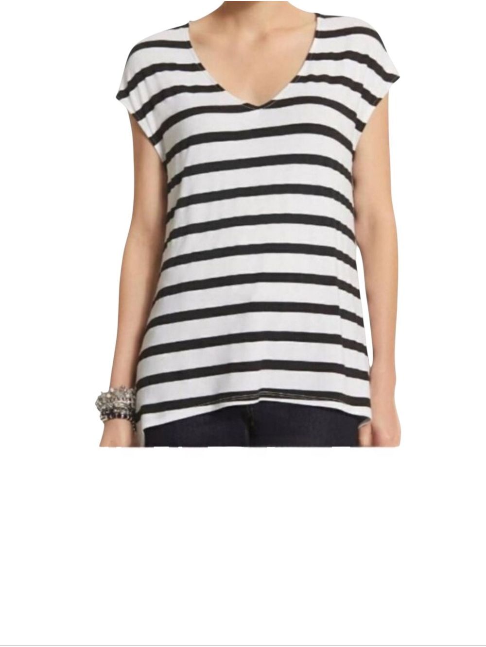 White House Black Market Black & White Striped High-Low Top Medium